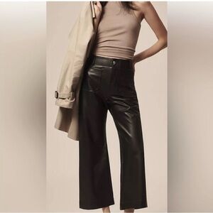 Anthropologie Maeve Colette Black Faux Leather Wide Leg Pants size 31